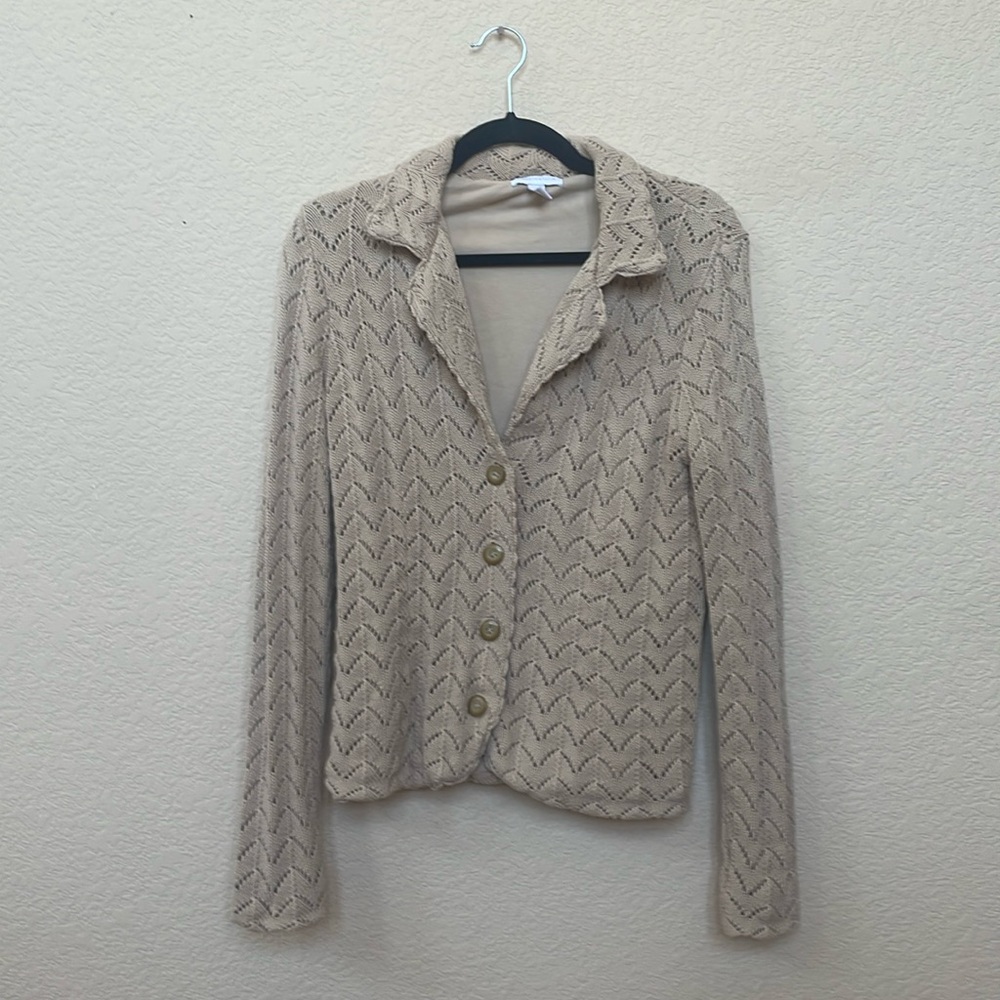 Charter Club Beige Crochet Cardigan/Blazer - Size Medium